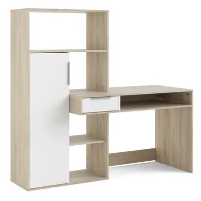 Function Plus Desk multi-functional Desk with Drawer and Door in White and Oak