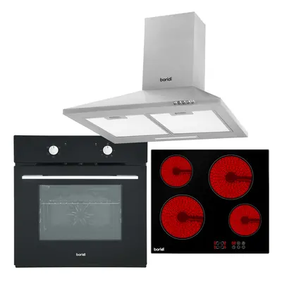 Baridi Zone Ceramic Hob, Function Fan-Assisted Oven & Chimney Style Cooker Hood Bundle - DH185