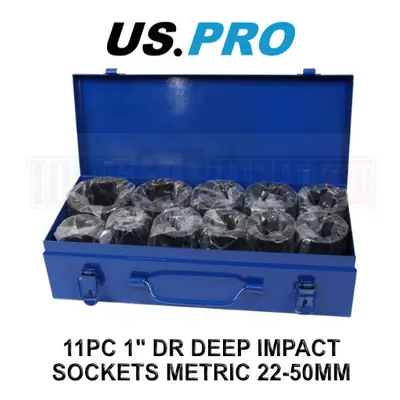 US PRO Tools 11PC 1" DR 6PT Deep Impact Sockets Metric - 50MM