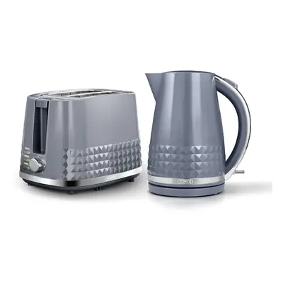 Tower Solitaire Kitchen Set, 1.5L Rapid Boil Kettle & Slice Toaster, Grey and Chrome Accents, T1