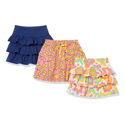 Girls' Knit Ruffle Scooter Skirts (Previously Spotted Zebra), Pack of 3, Navy/Pink Candy/Rainbow