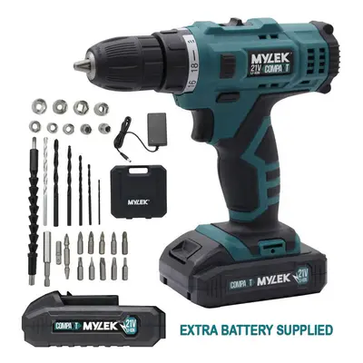 MYLEK 21V Cordless 2-Speed Drill Driver 29-Piece Kit Batteries