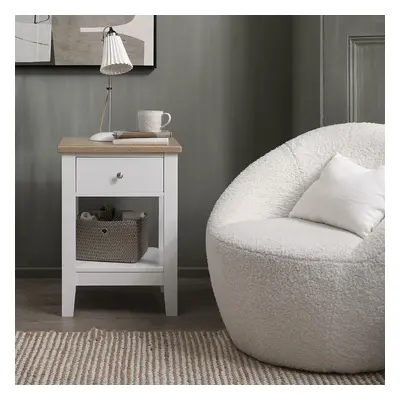 Leines Drawer Bedside Table in White & Oak