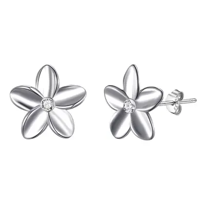 Sterling Silver Flower Earrings Created with Zircondia Crystals