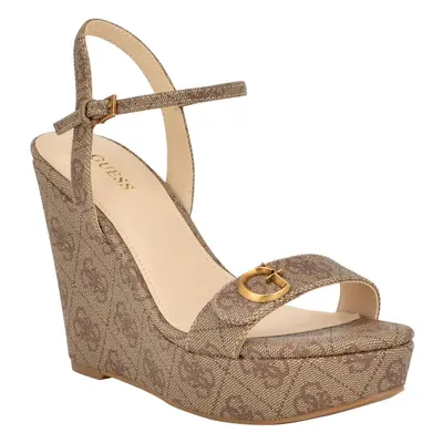 Guess Women's HIMIFIA Wedge Sandal Brown Logo