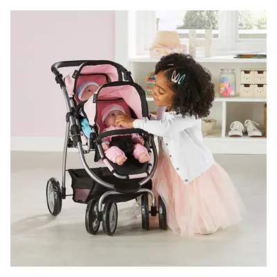 Twin Dolls Stroller Pushchair Pram - Lightweight Wave Design, Kids Toy