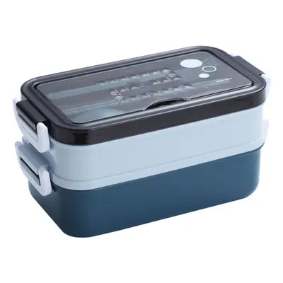 (Blue) Lunch Box Bento Layers Food Storage Container Stainless Steel