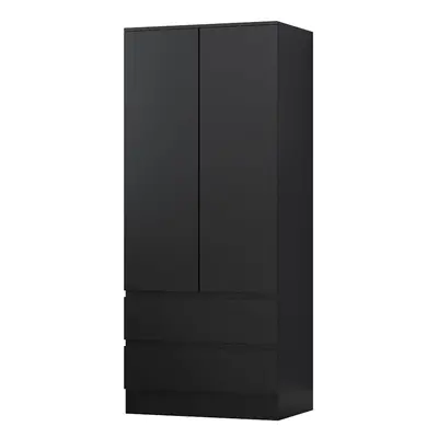 (Matt Black) Modern Matte Finish 2-Door 2-Drawer Combination Wardrobe