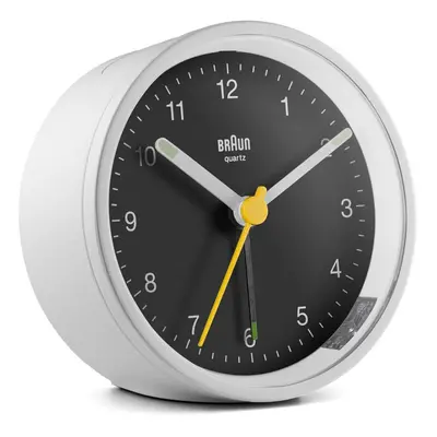 Braun Classic Analogue Alarm Clock with Snooze and Light, White & Black, BC12WB