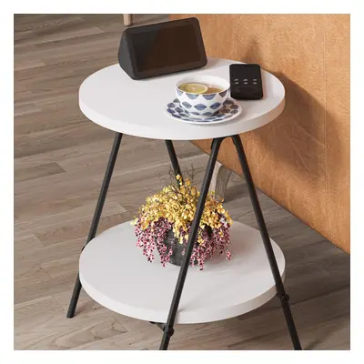 FWStyle Round Side Table Tier Scratch Resistant Painted White Metal Frame