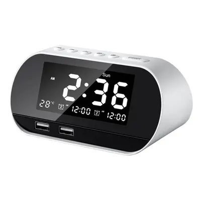 (White) Dual USB LCD Digital Snooze Sleep Dimmer Alarm Clock For Bedrooms with Fm Radio