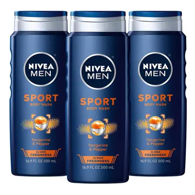 Nivea Men Sport Body Wash with Revitalizing Minerals Pack of 16.9 Fl Oz Bottles