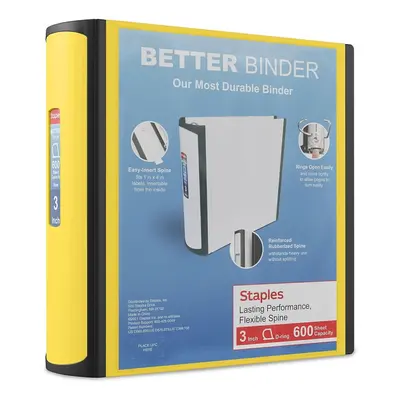 Staples Better 3-Inch D 3-Ring View Binder Yellow (20245)