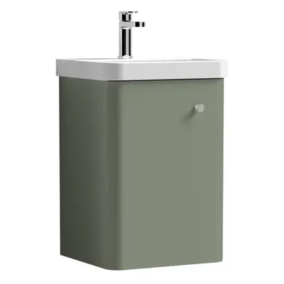 Wall Hung Door Vanity Unit with Ceramic Sink - 400mm - Satin Green