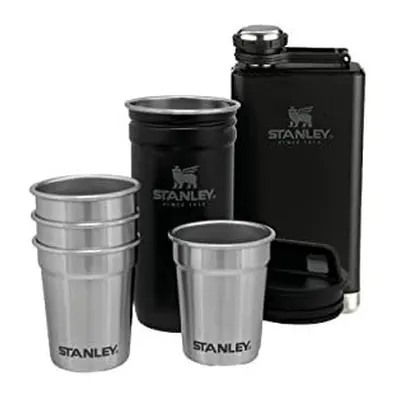 Adventure Pre-Party Shot Glasses Set + Hip Flask Matte Black - BPA Free Stainless Steel Flask - 