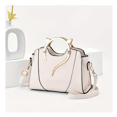 Cat Shape Handle Zipper Bag Versatile Solid Shoulder Purse Stylish Crossbody Bag With Removable 