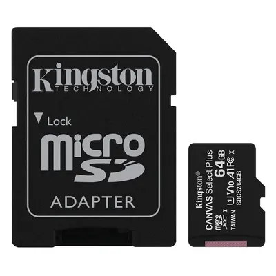 Kingston 64GB microSDHC Canvas Select Plus 100MB/s Read A1 Class UHS-I Frustration Free Packagin