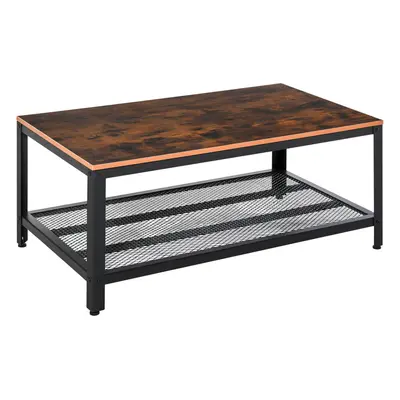 HOMCOM 2-Tier Wooden Coffee Table Retro Industrial Style Side Desk