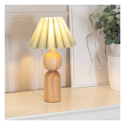 ValueLights Azalea Sage Scallop Taper Shade Wooden Table Lamp & Bulb