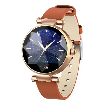 (Gold-brown) Female Menstrual Period Record Blood Pressure Leather Strap Fashion Smart Watch Wha