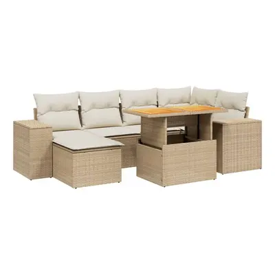 vidaXL Garden Sofa Set Piece with Cushions Outdoor Sofa Beige Poly Rattan