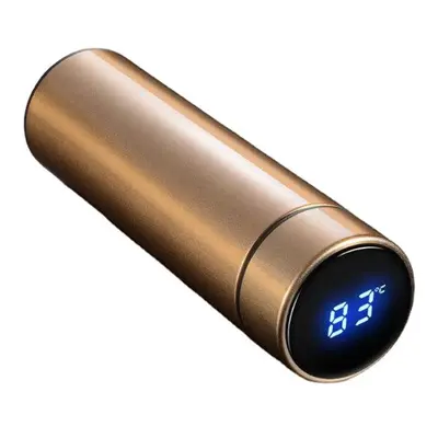 (Gold) 500ml Vacuum Thermos LCD Temperature Display Water Bottle Stainless Steel Double Wall Ins