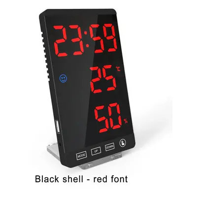 (Black shell - red font) LED Digital Alarm Clock Snooze Mirror Alarm Clock with USB Charging Por