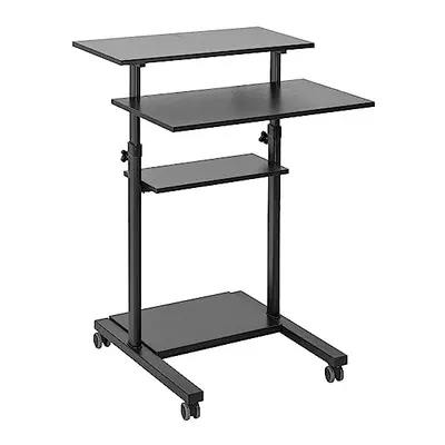 VIVO Black Mobile Height Adjustable Table Stand Up Desk with Storage, Computer Workstation Rolli