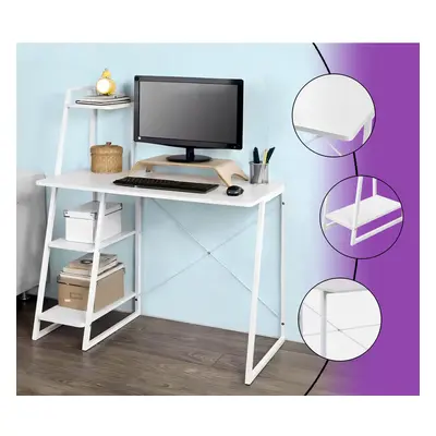 (White) Computer Desk Home Office Table With 4-Tier Storage Shelf Pc Laptop Work Study Writing D