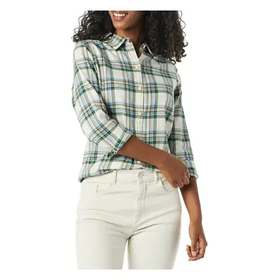 Women's Classic-Fit Long-Sleeve Lightweight Plaid Flannel Shirt, Ecru/Green, Alpine Plaid, Small