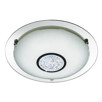 Searchlight Bathroom Ip44 LED Flush Dia 31Cm ChromeMirror Halo Wht Gls Shade Crystal Inner Deco