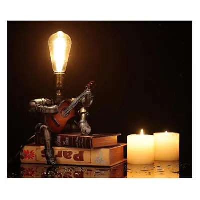 Steampunk Table Lamp, Musical Guitar Table Lamp Art Decors With Edison Bulb, Cool Industrial Met