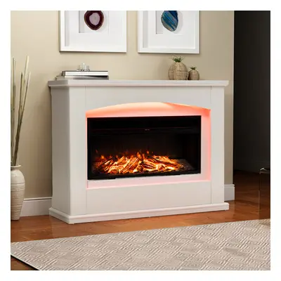 34 Inch Electric Fireplace with White Wooden Mantel