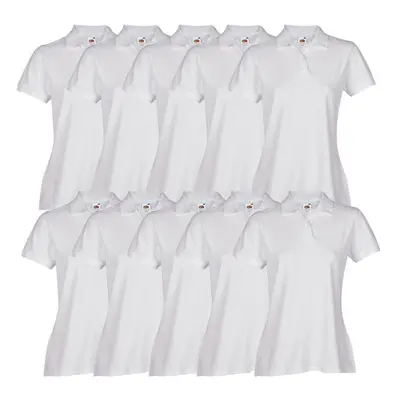 (White, XL) Fruit Of The Loom 10X Ladies Plain White Polo Shirts Bundle (Multiple Sizes) Job Lot