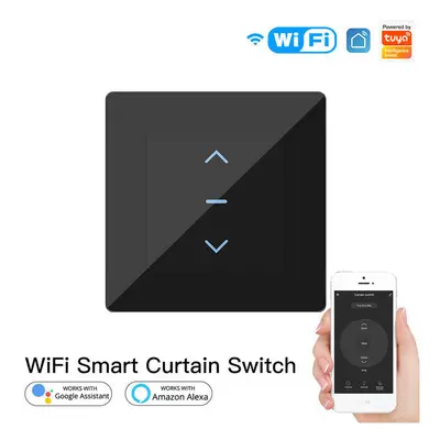 (Black) WiFi Smart Curtain Switch Touch Design for Motorized Curtains and Roller Blinds Works wi