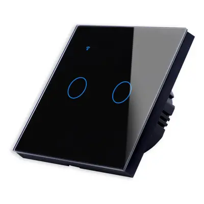 (Black) WiFi Wireless 2Gang Way Smart Wall Touch Switch AC 100V/220V Wireless Wall Light Switch 