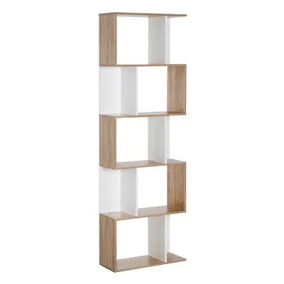 HOMCOM 5-tier Display Shelving Storage Bookcase Shape design Unit Natural