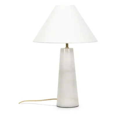 White Marble Base Lamp with Linen Tapered Shade Light + LED