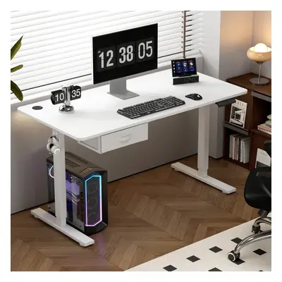 (WHITE, 100CM) Easton Height Adjustable Electric Desk USB Charger