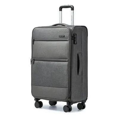 (Grey, inch) 20/24/28 inch Polyester and Leather Soft Shell Luggage With TSA Lock