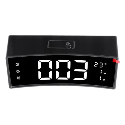 (Black) LED Alarm Clock Digital Snooze Touch Control Table Clock Day Time Temperature Display Ho