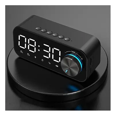 (Black) Bluetooth 5.0 Speaker Alarm Clock Night Light Multiple Play Modes LED Display Surround S