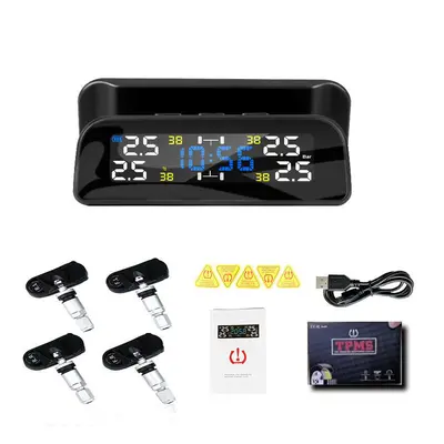 (Internal) Solar Car Rotation Tire Pressure Monitoring System Digital Clock LCD Display Tyre Tem