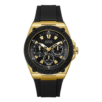 GUESS Comfortable Black Stain Resistant Silicone Watch with Gold-Tone