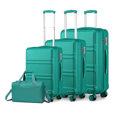 (20/24/28 Inch + Travel Bag) Or Pieces Blue Green ABS Hard Shell Suitcase Set Trolley Hand Cabin