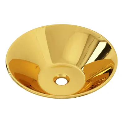 vidaXL Wash Basin 42x14cm Ceramic Gold Above Counter Bathroom Sink Wash Bowl