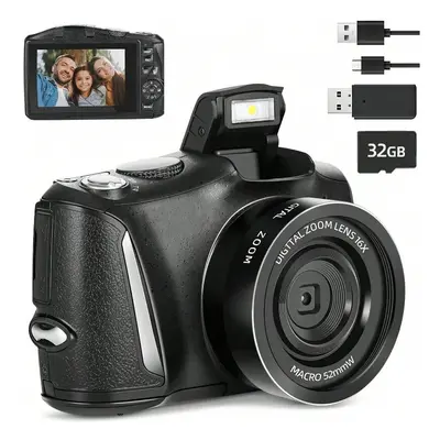 4K Digital Camera with Autofocus, 16X Zoom, 48MP, 3'' Flip Screen, 32GB SD Card Included