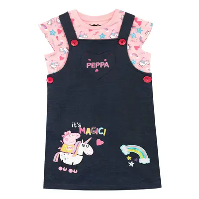 Peppa Pig Girls' Unicorn Pinafore Dress & T-Shirt Size Multicolored