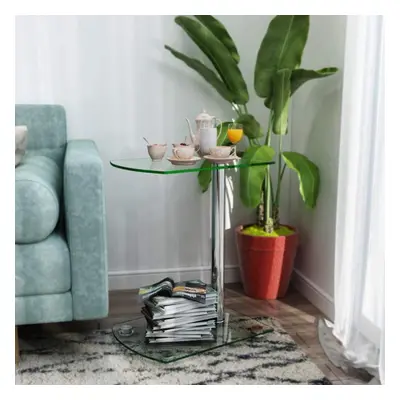 Sofa Side/End Table, Small Modern Clear Glass Coffee/Snack Table, Narrow Table for Living Room, 