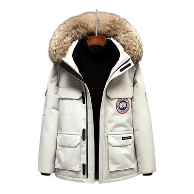 (Men's Winter Hooded Quilted Down Jacket Casual Tooling Coat) Men's Winter Hooded Quilted Down J